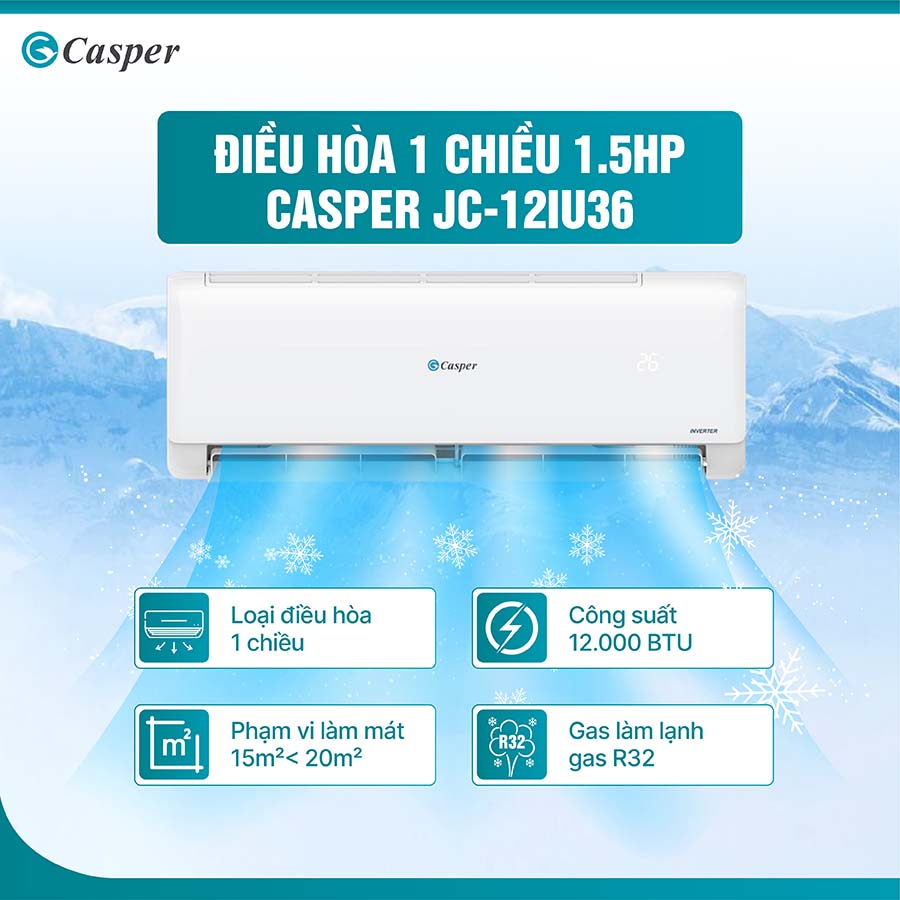 Điều hòa 1 chiều Inverter 1.5 HP Casper JC-12IU36