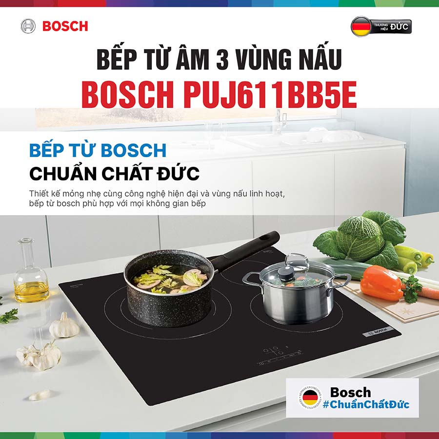 Bếp từ âm 3 vùng nấu Bosch PUJ611BB5E