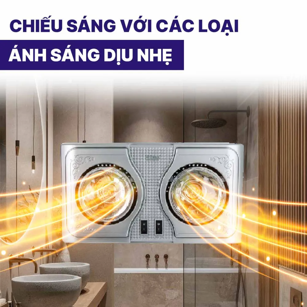 Đèn sưởi nhà tắm Hans 2 bóng H2B