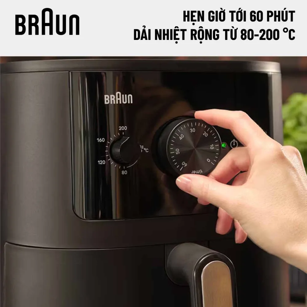 Nồi chiên không dầu Braun HF3000 cho phép tùy chỉnh nhiệt độ từ 80 - 200°C