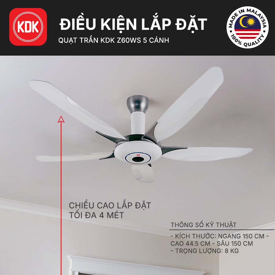 Quạt trần KDK Z60WS 5 cánh