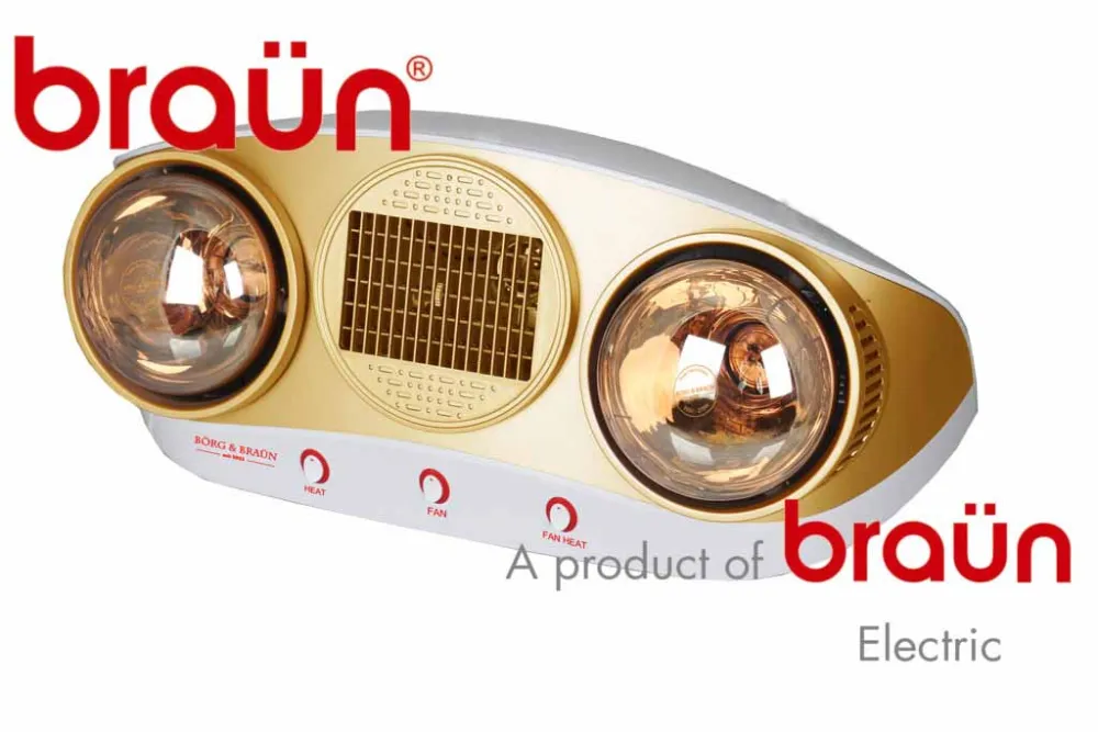 Đèn sưởi Braun 2 bóng vàng thổi gió nóng BU16