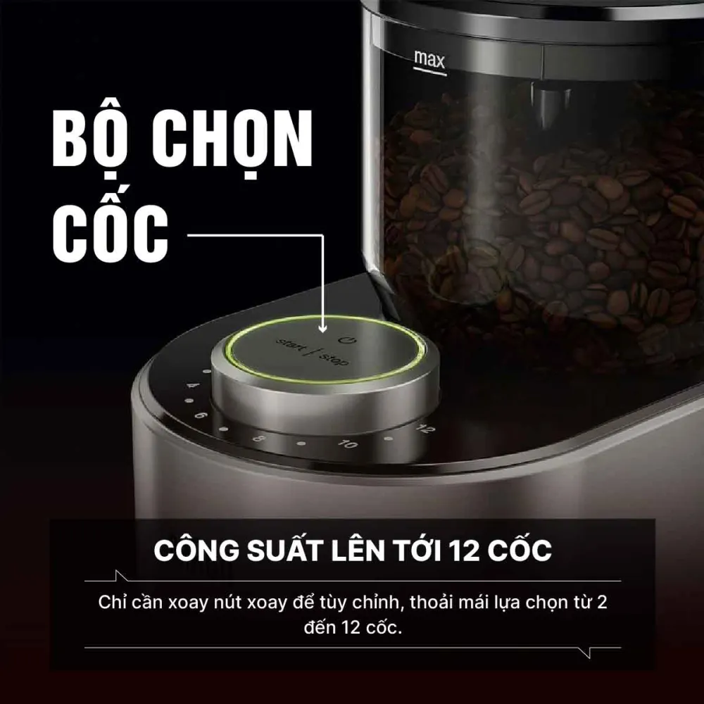 Công suất xay đến 12 cốc cà phê