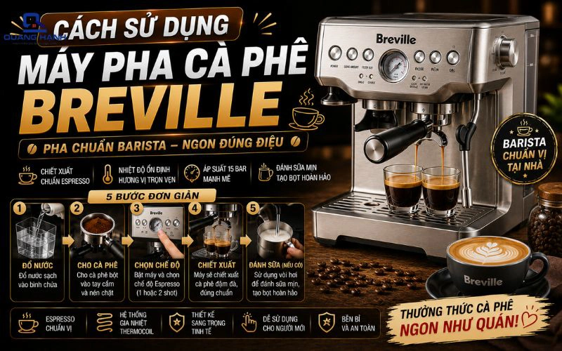 Cách sử dụng máy pha cà phê Breville chi tiết từ A-Z cho người mới