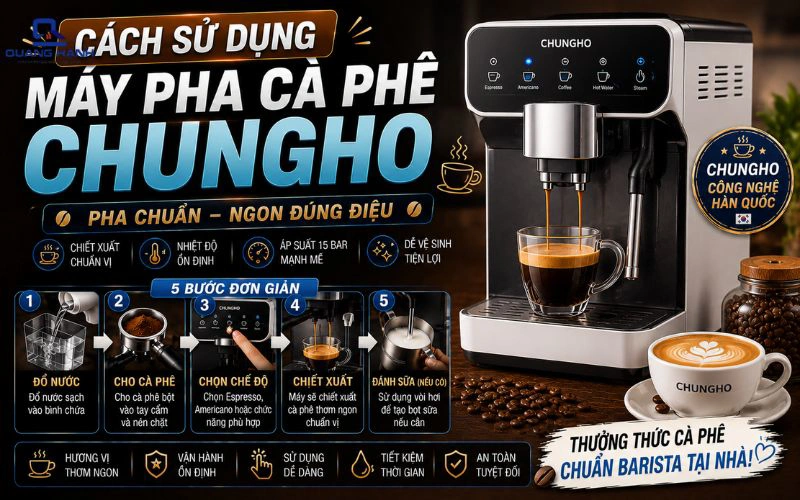 [Chi tiết từ A-Z]: Cách sử dụng máy pha cà phê Chungho
