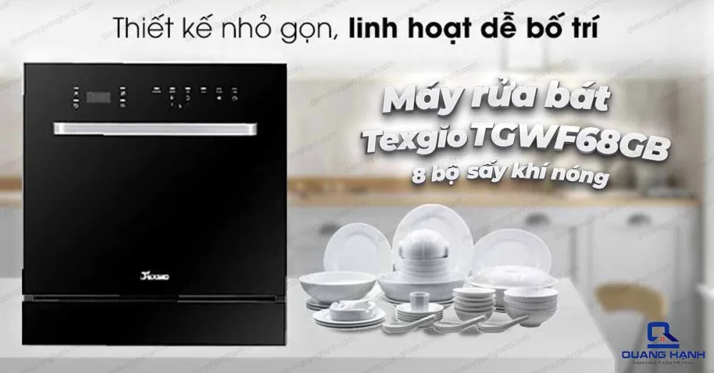 Máy Rửa Chén Bát Wifi 8 Bộ Sấy Khí Nóng Texgio TGWF68GB
