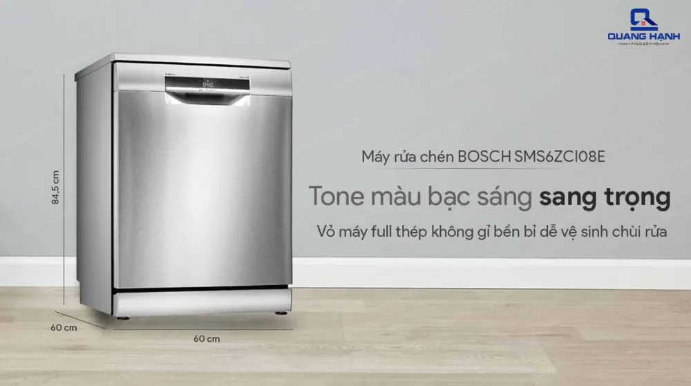 Chất liệu vỏ máy rửa chén Bosch SMS6ZCI08E làm từ thép không gỉ