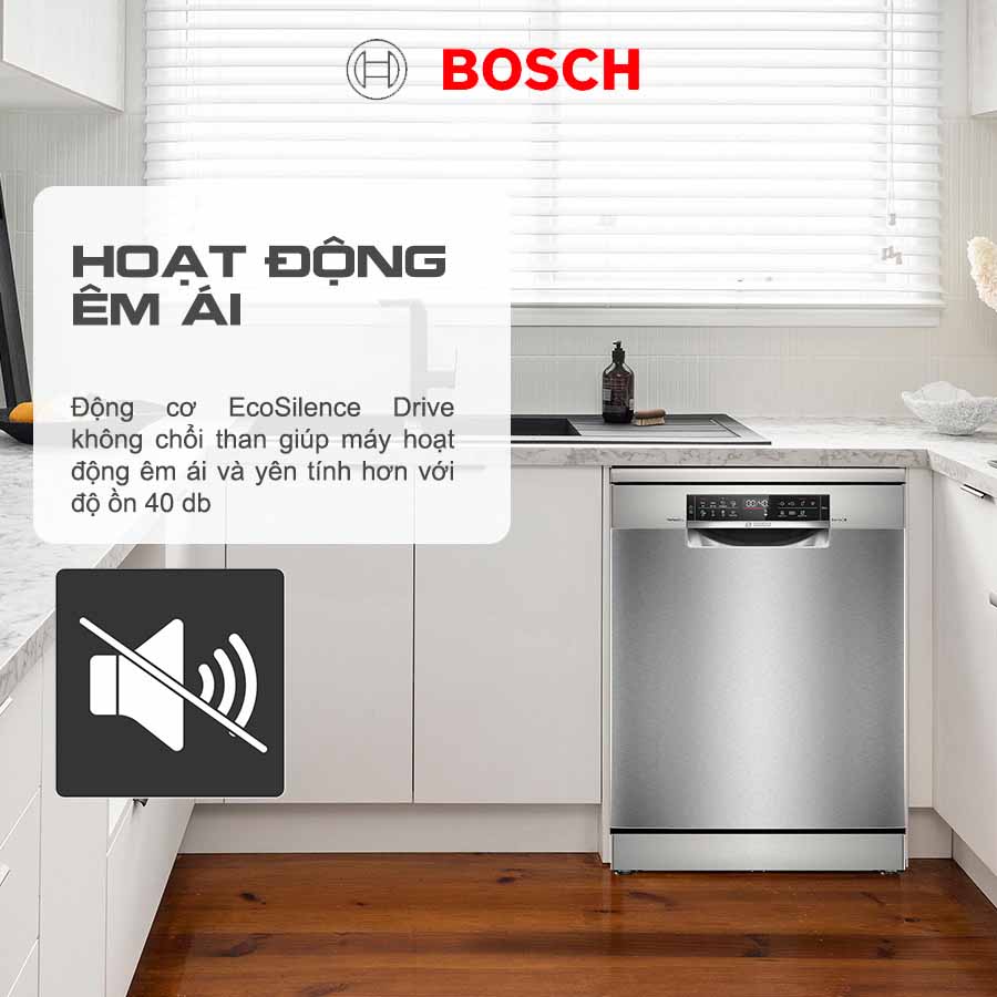 Máy rửa chén bát Bosch SMS6ZCI16E hoạt động êm ái với động cơ không chổi than