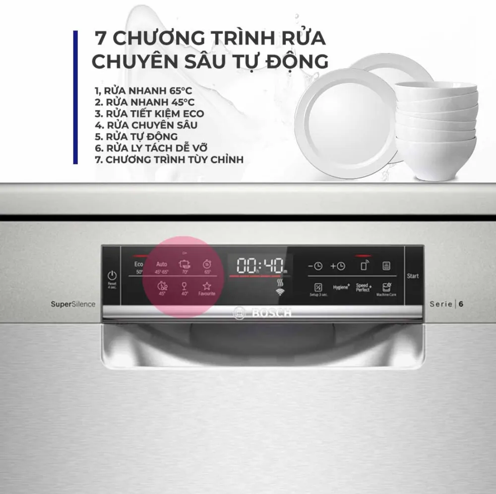 Máy rửa bát Bosch tích hợp đa dạng chương trình rửa