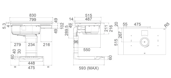 Bếp từ kết hợp hút mùi Elica NIKOLA TESLA SWITCH BL/F/80 – PRF0146210