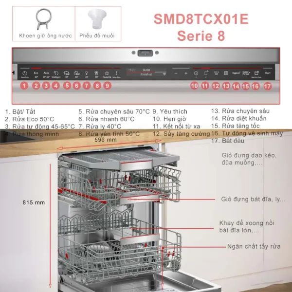 Máy rửa bát âm tủ Bosch SMD8TCX01E Series 8