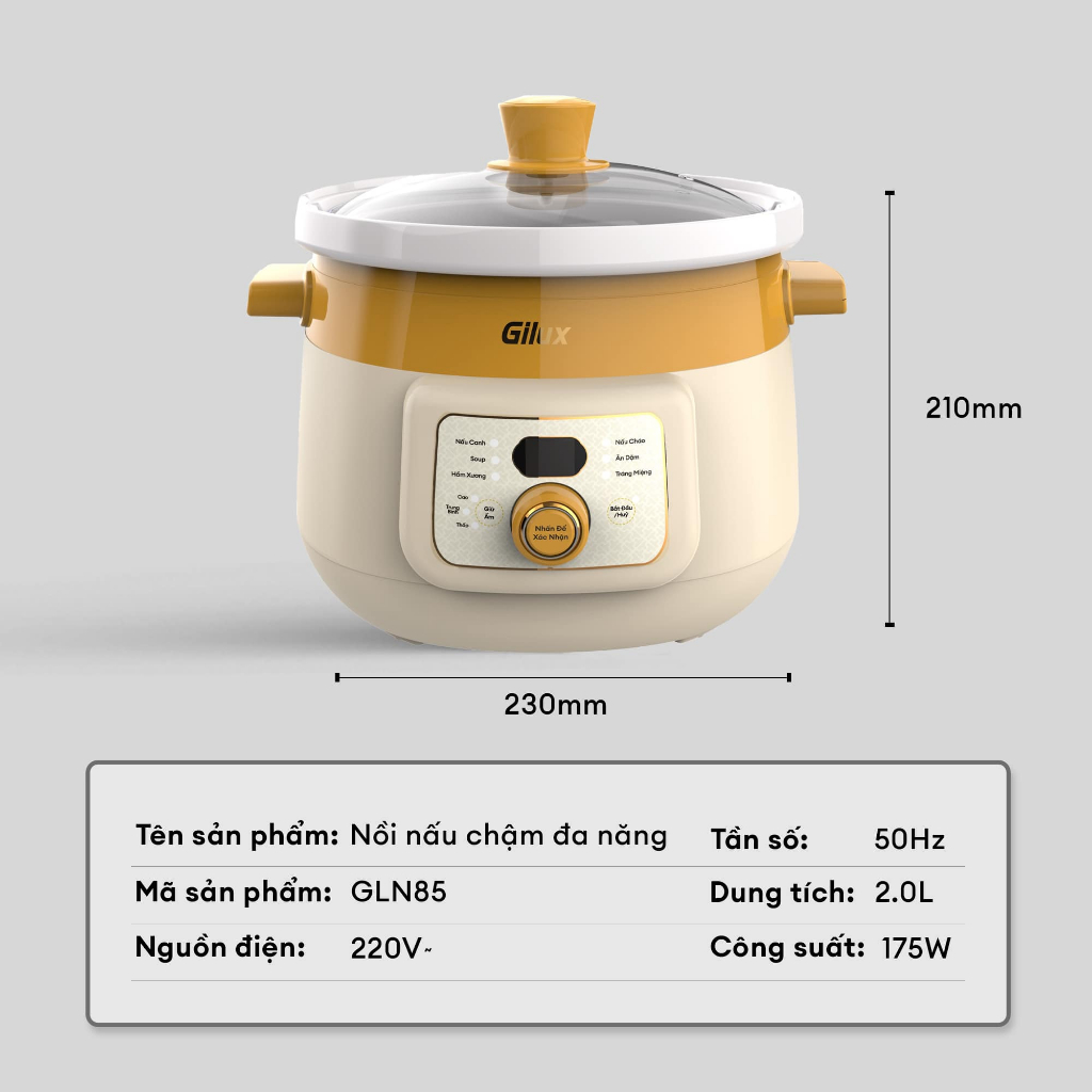 Nồi kho hầm chậm 2 lít Gilux GLN85