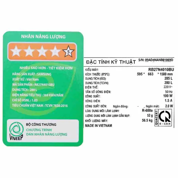 Tủ lạnh Samsung Inverter 280 lít RB27N4010BU/SV