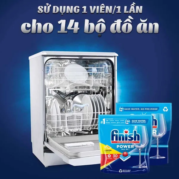 Túi Viên rửa bát Finish All In One 30 Viên