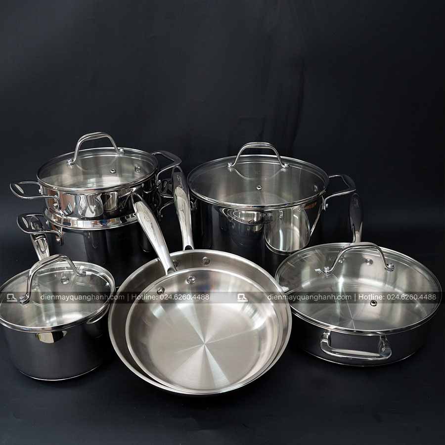 Ảnh thực tế Bộ nồi inox cao cấp Ciwete 7 món có xửng hấp (chảo inox) SS0103-11PC NEW-SS
