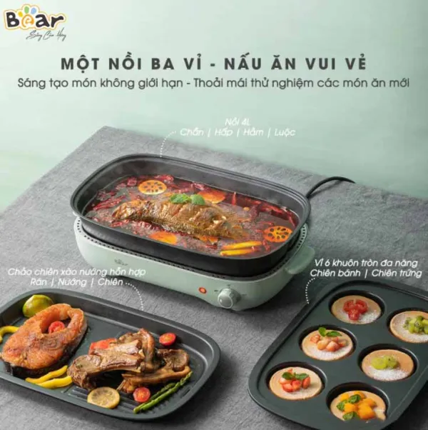 Nồi Lẩu Nướng Đa Năng 3 in 1 Bear SUBE004