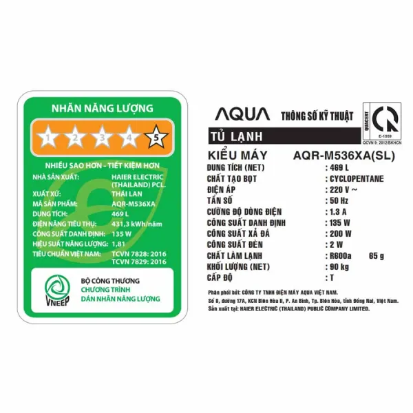 Tủ lạnh Aqua Inverter 469 lít Multi Door AQR-M536XA(SL)