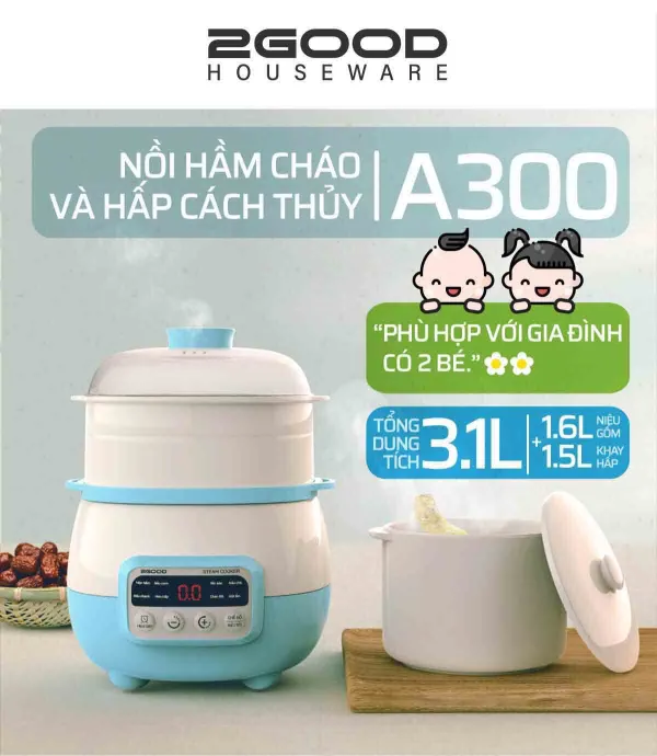 Nồi Hầm Chậm Cách Thủy 2GOOD A300 3.1 Lít
