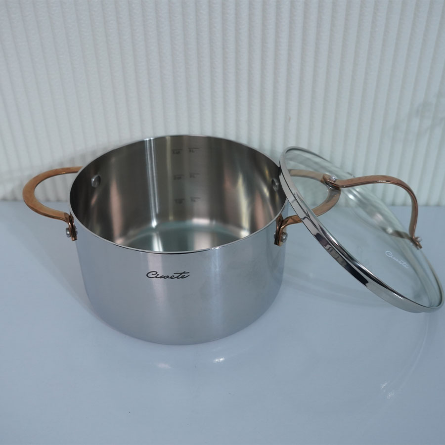 Ảnh thực tế Nồi hầm inox 304 cao cấp Ciwete 20cm nắp kính SS0101-D