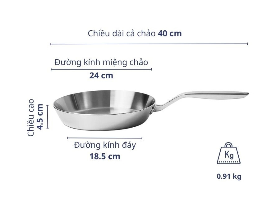 Chảo đúc inox 3 lớp đáy liền Tri-Ply Kaiyo KIP24 size 24cm - toàn cảnh sản phẩm