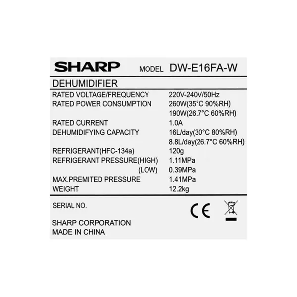 Máy lọc không khí và hút ẩm Sharp DW-E16FA-W 16 lít/ngày
