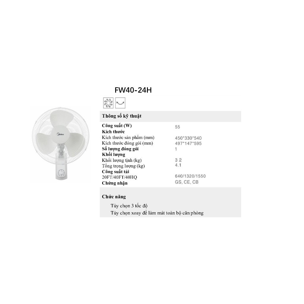Quạt treo tường Midea FW40-24H