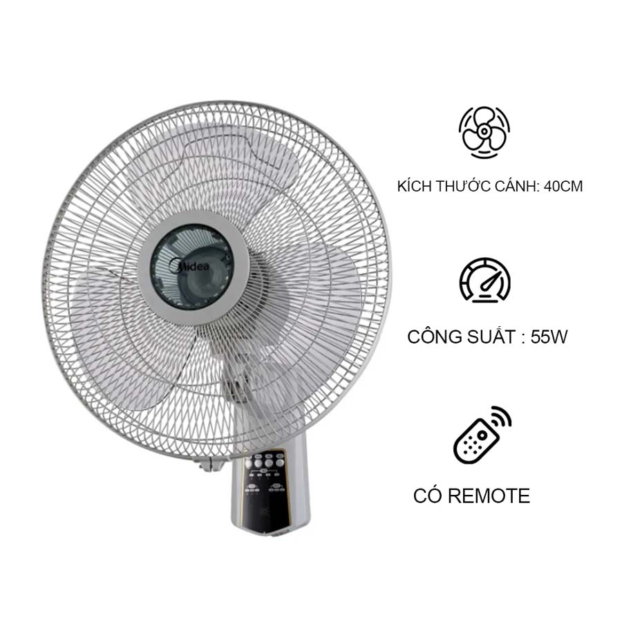 Quạt treo tường Midea FW40-7JR có điều khiển từ xa