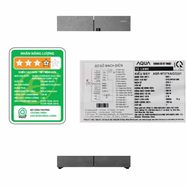 Tủ lạnh Aqua Inverter 660 lít Multi Door AQR-M727XA(GS)U1