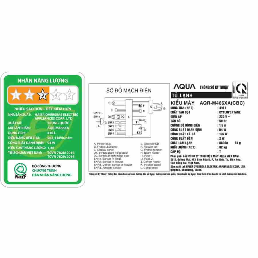 Tủ lạnh Aqua Inverter 410 lít Multi Door AQR-M466XA(CBC)