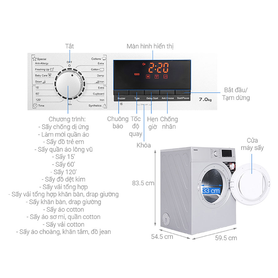 Máy sấy thông hơi Galanz 7 Kg DV-70T5C(S)
