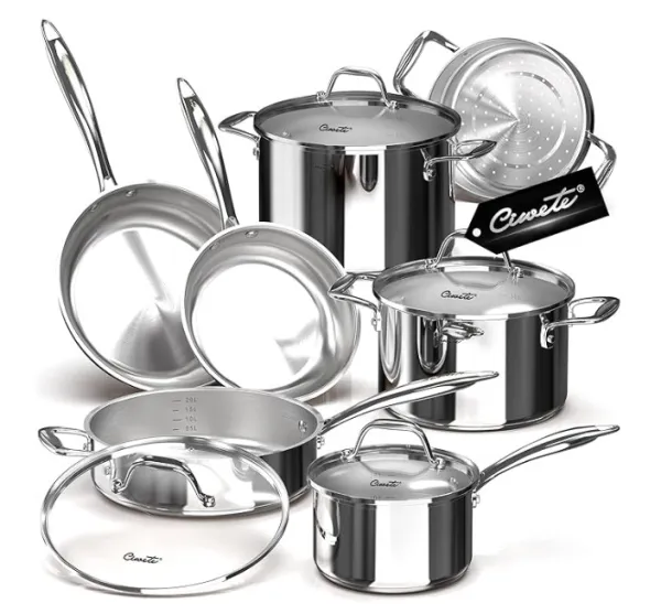 Bộ nồi inox cao cấp Ciwete 7 món có xửng hấp (chảo inox) SS0103-11PC NEW-SS