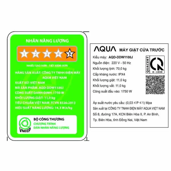 Máy giặt Aqua Inverter 11 kg AQD-DDW1100J BK