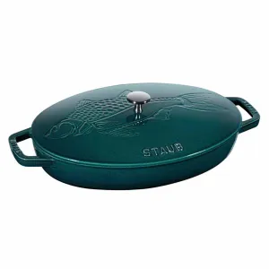 Nồi Oval nắp hình con cá màu xanh ngọc Staub 33cm