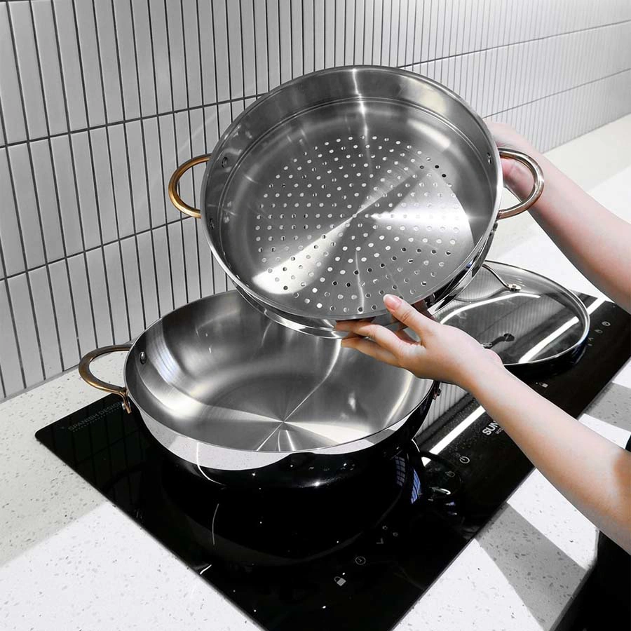 Bộ chảo kèm hấp Inox Ciwete Royal Knight 32cm SS0105-3PC