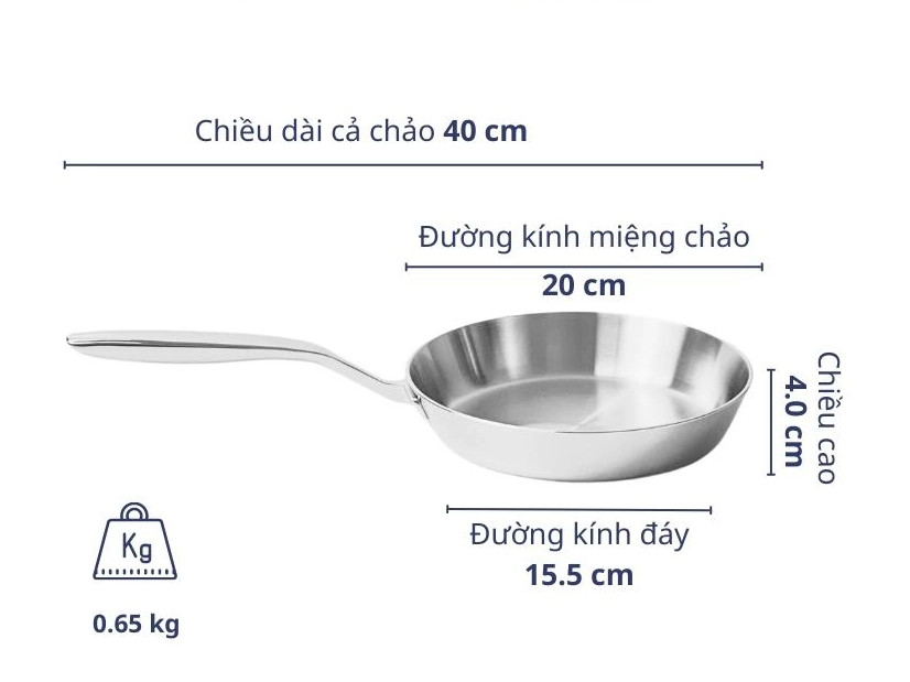 Chảo đúc inox 3 lớp đáy liền Tri-Ply Kaiyo KIP20 size 20cm - toàn cảnh sản phẩm