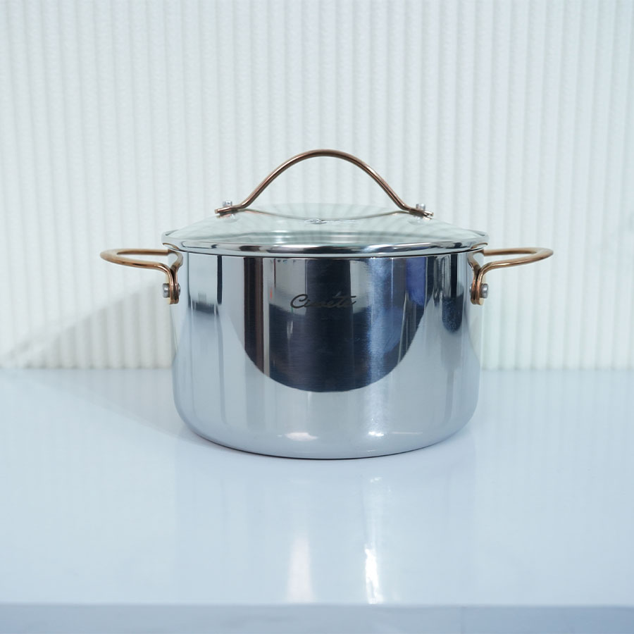 Ảnh thực tế Nồi hầm inox 304 cao cấp Ciwete 20cm nắp kính SS0101-D