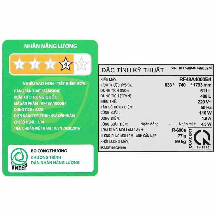 Tủ lạnh Samsung Inverter 488 lít RF48A4000B4/SV