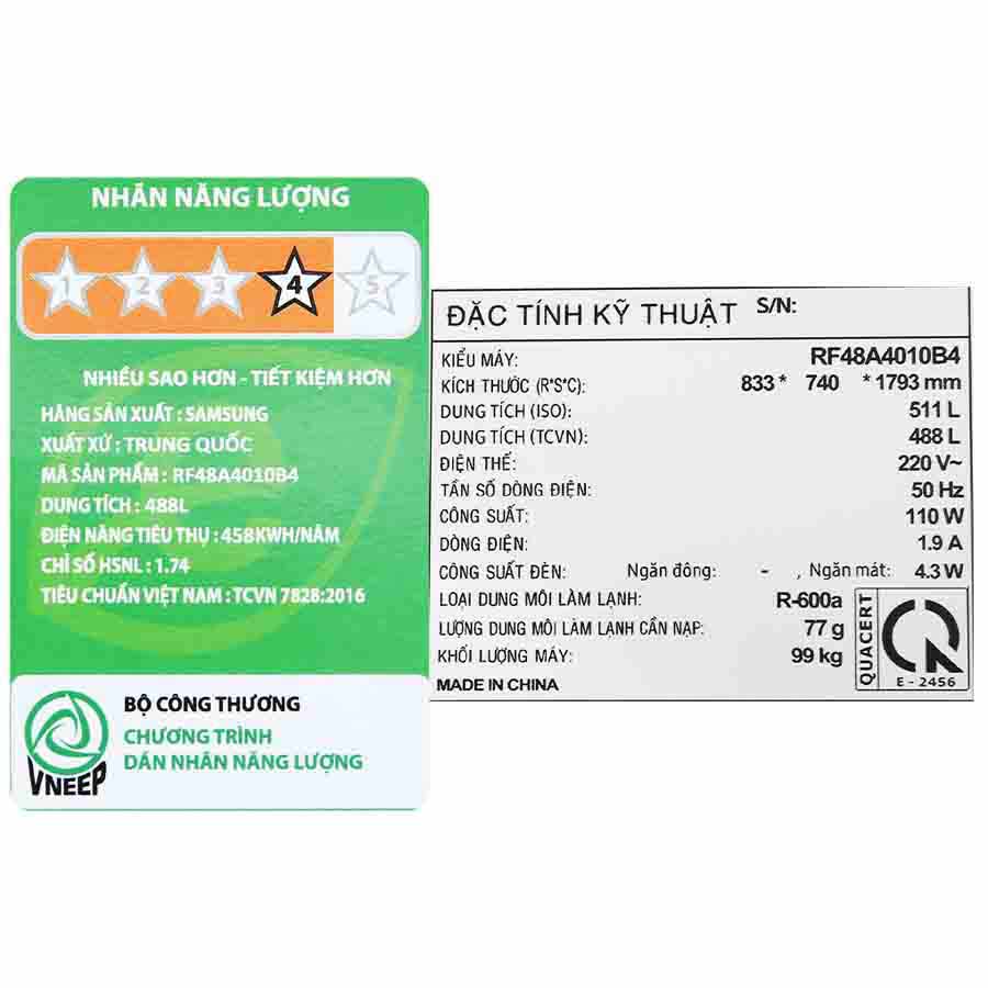 Tủ lạnh Samsung Inverter 488 lít RF48A4010B4/SV