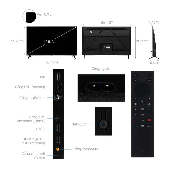 Google Tivi QLED TCL AI FHD 43 inch 43S5K