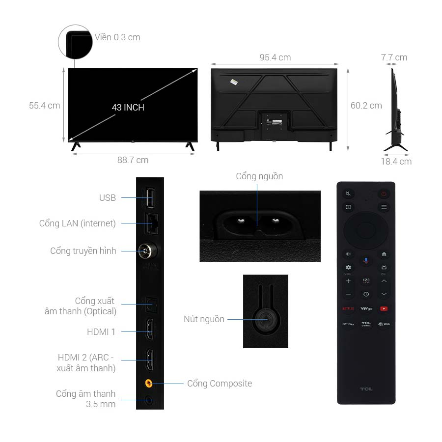 Google Tivi QLED TCL AI FHD 43 inch 43S5K