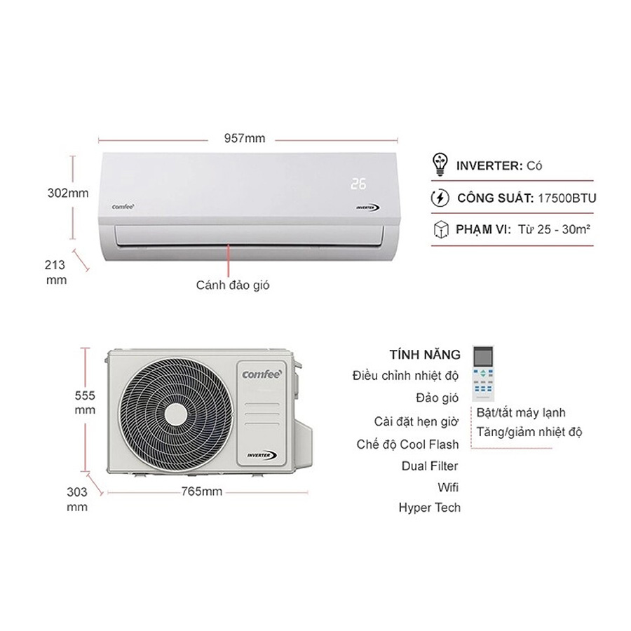 Điều hoà Comfee 18000BTU inverter CFS-18VAFF/VWG