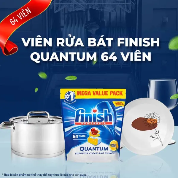 Viên rửa bát Finish Quantum 64 viên hương chanh