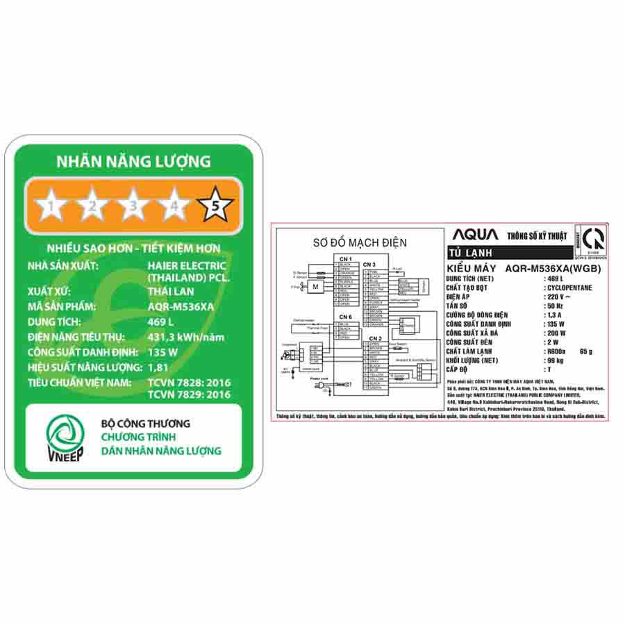 Tủ lạnh Aqua Inverter 469 lít Multi Door AQR-M536XA(WGB)