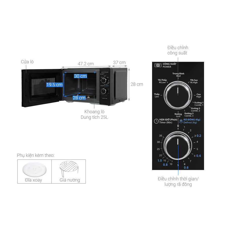 Lò vi sóng có nướng Sharp R-G251TV-BK 25 lít