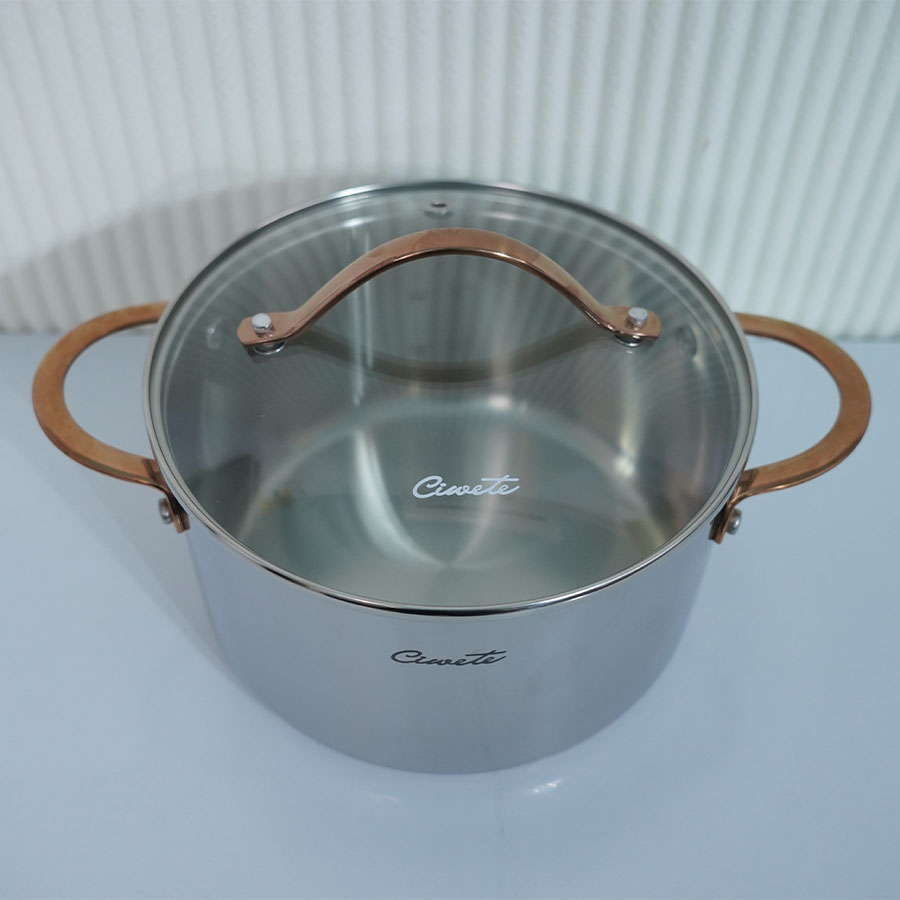 Ảnh thực tế Nồi hầm inox 304 cao cấp Ciwete 20cm nắp kính SS0101-D