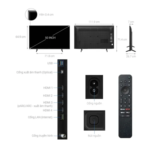 Google Tivi Sony 4K 50 inch K-50S30