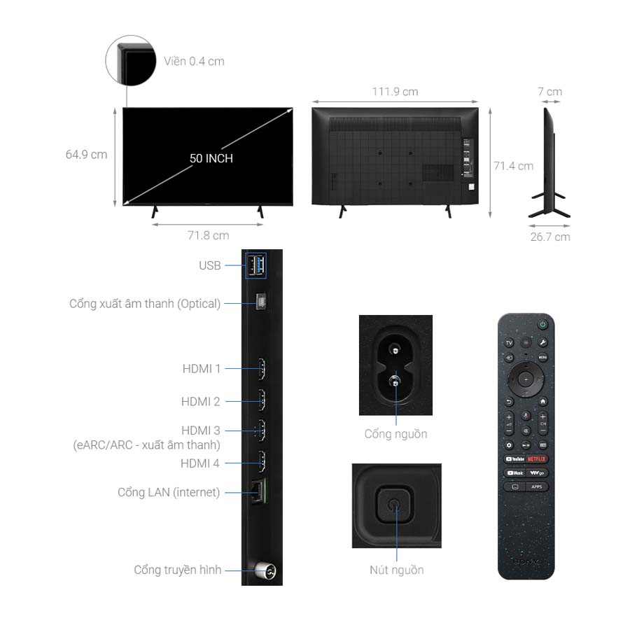 Google Tivi Sony 4K 50 inch K-50S30
