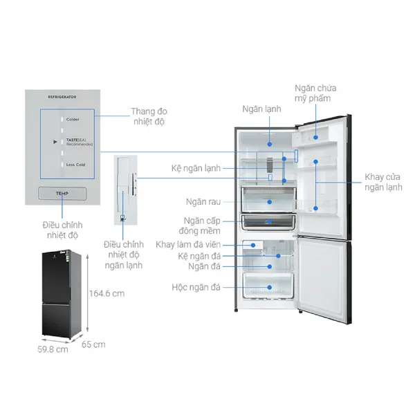 Tủ lạnh Electrolux Inverter 308 Lít EBB3402K-H