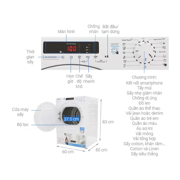 Máy sấy Candy CS V9DF-S 9 kg