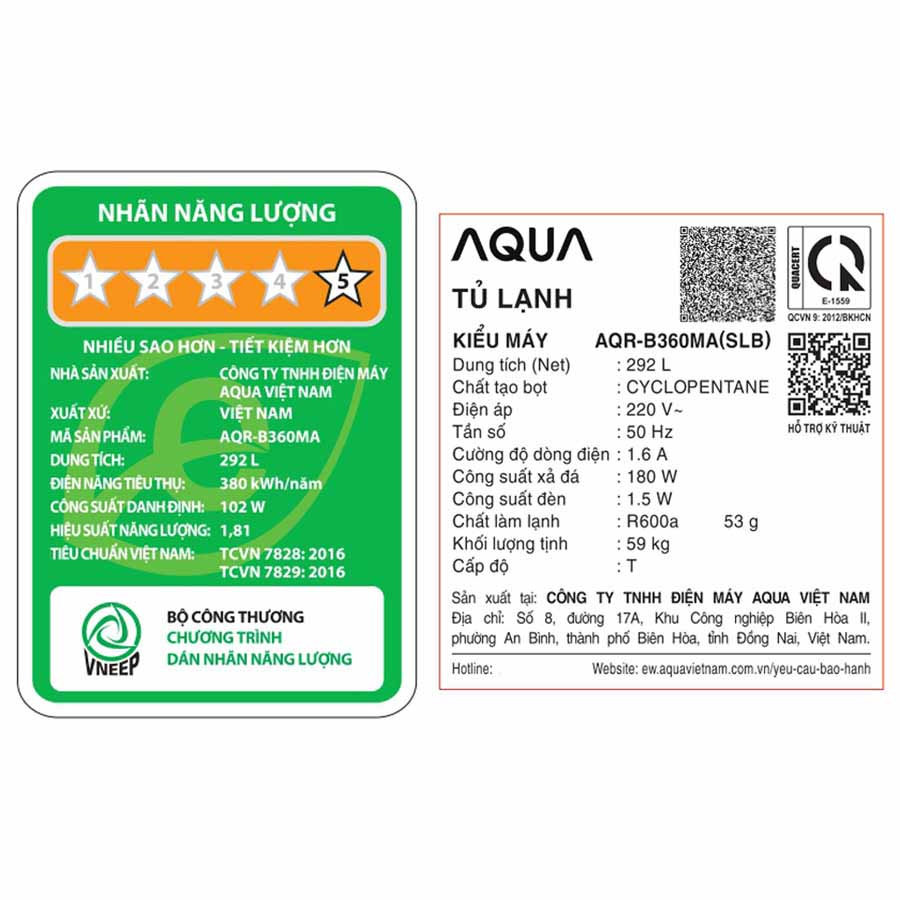 Tủ lạnh Aqua Inverter 292 lít AQR-B360MA(SLB)